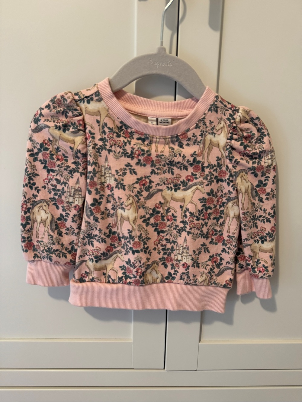 Janie & Jack Pink Baby Unicorn & Floral Sweatshirt, size 6-12 months, NWOT